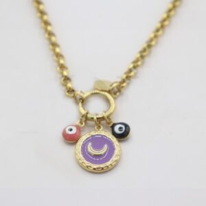 collar de acero con luna y ojos turcos