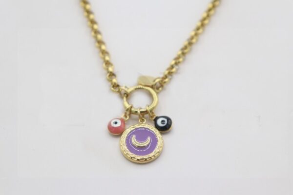 collar de acero con luna y ojos turcos