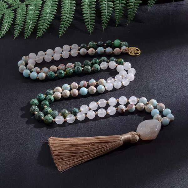 Japa mala de jade blanco, turquesa africana, jaspe imperial 108 cuentas.